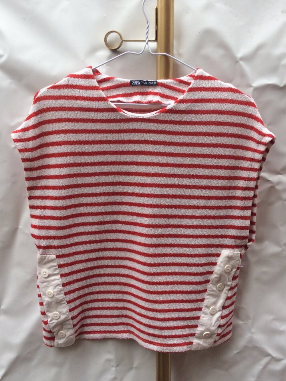 Zara Red White Striped 100% Cotton Top Size S